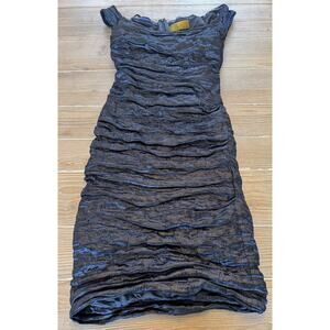 Nicole Miller Dress Y2K Ruched Bodycon Cocktail Party Stretch Blue Size 10 Large